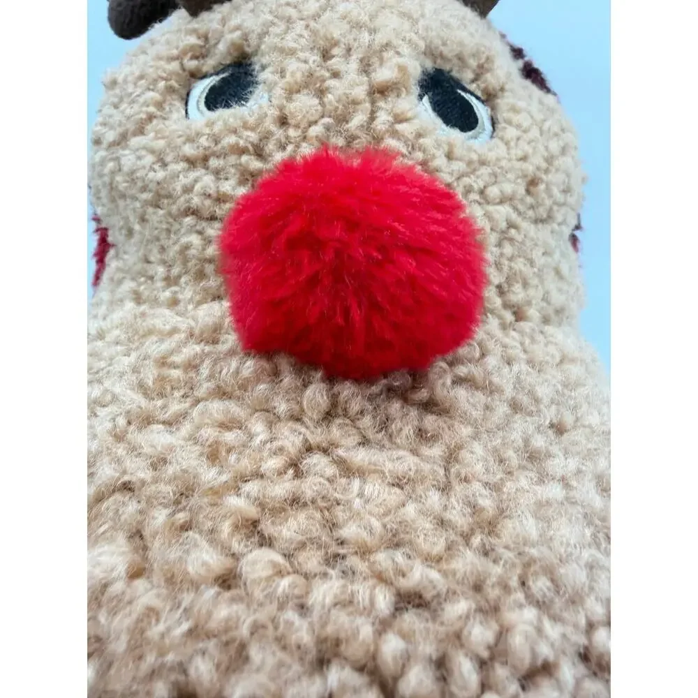 Reindeer Christmas Plush Hat One Size Holiday Time Brown Red Adult